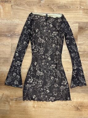 NWOT - Motel Rocks Boatneck Sheer Long-Sleeve Mini Dress